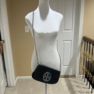 Tory Burch Black Crossbody Bag with Silver Chain